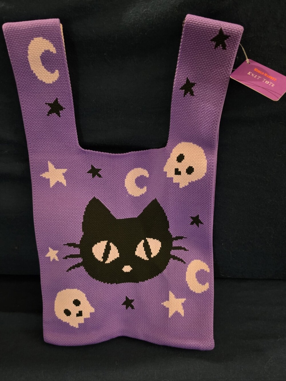 Cost Plus World Market Halloween Cat Knit Tote
